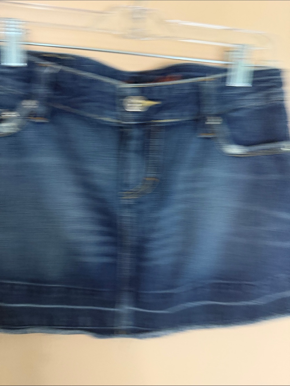 American Eagle Outfitters Dark Blue Denim Skirt with Pink Embroidered Logo - Picture 3 of 9